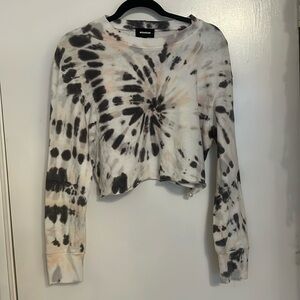 Monrow pale pink and black tie-dye, long sleeve crop top, size medium